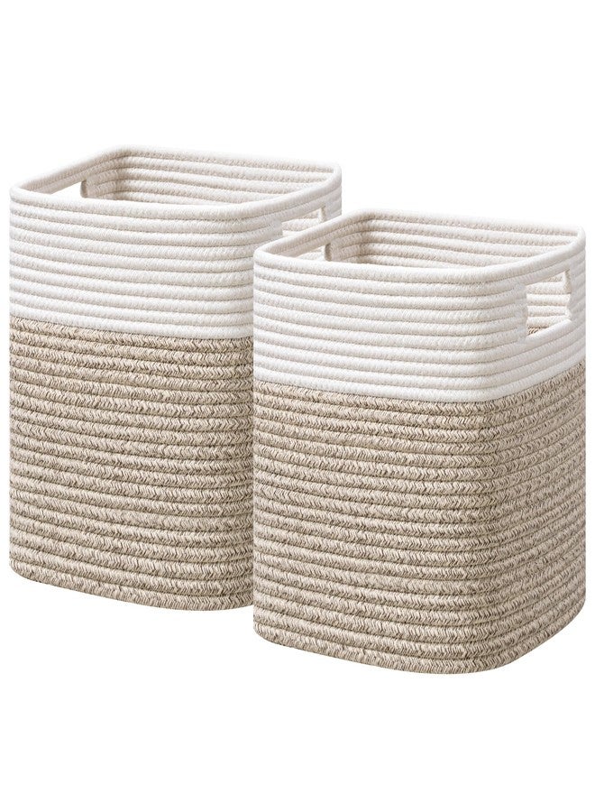 UBBCARE Storage Cubes 11 Inch, Cotton Rope Woven Baskets for Organizing, Cube Storage Bin for Baby Nursery, 2-Pack Square Toy Storage Baskets for Shleves Organizer, Closet, Kidsroom, Brown - Image 1